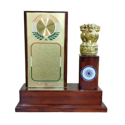 Wooden Golden Ashok Stumbh ,For Appreciation Award/Premium Wooden Memento with Ashok Chakra/Corporate trophy