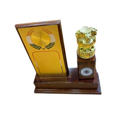 Wooden Golden Ashok Stumbh ,For Appreciation Award/Premium Wooden Memento with Ashok Chakra/Corporate trophy