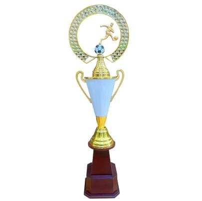 Cone Football Cup White/Metal Champion Trophy Cup/Sports Trophy/premium metal Trophy With Wooden Base