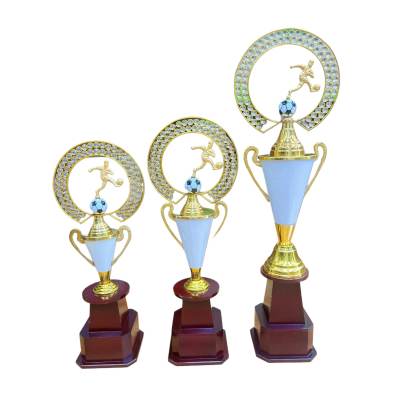 Cone Football Cup White/Metal Champion Trophy Cup/Sports Trophy/premium metal Trophy With Wooden Base