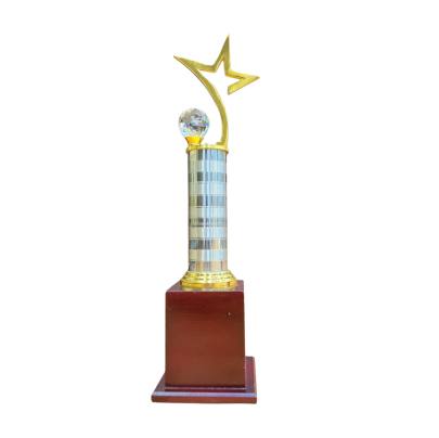 Star Cut Diamond Trophy/Premium Metal Crystal Trophy With Wooden Base/Corporate Trophy