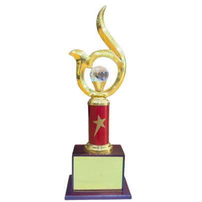 Star Trophy Red/Premium Metal Crystal Trophy With Wooden Base/Corporate Trophy